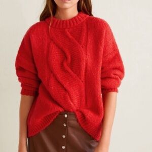NEW NWT Zara Red Cable Knit Sweater XS‎
